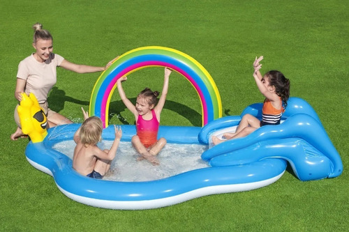 Pileta Play Center Arco Iris Bestway Inflable - Con Tobogán Color Azul