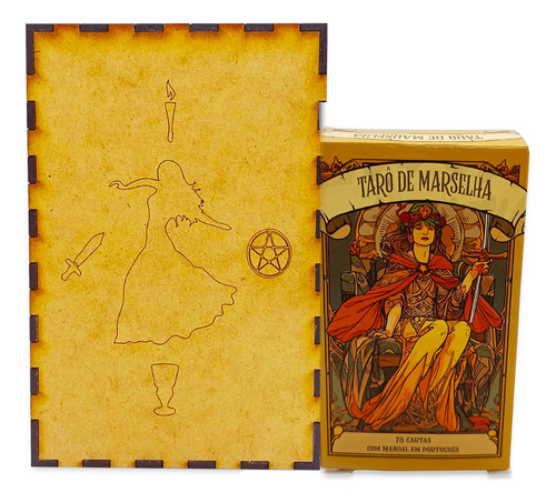 Kit Tarô De Marselha 78 Cartas E Porta Tarô Caixa Madeira