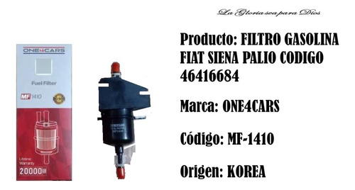 Filtro Gasolina Fiat Siena Palio Codigo  46416684