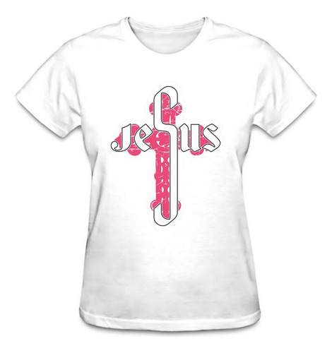Playera Manga Corta Para Dama Jesus Vertical Color Rosa