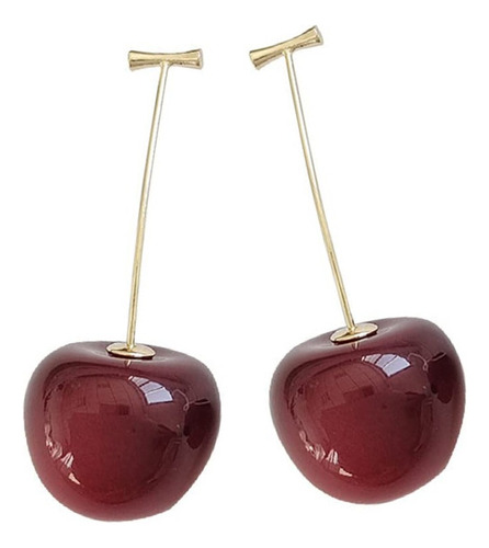 Aretes Largos Mujer: Cerezas Rojas Intensas, Tallos Dorados