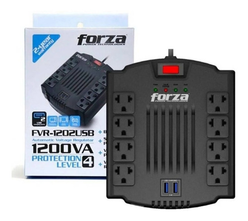 Estabilizador Forza Fvr-1202usb, 1200va/600w, 8 Tomas + 2usb