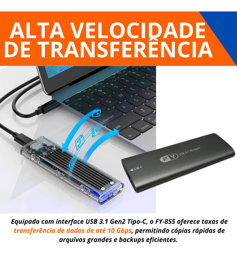 Case Externo Para Ssd M2 Adaptador Tipoc Usb 3.1 Gaveta 10g