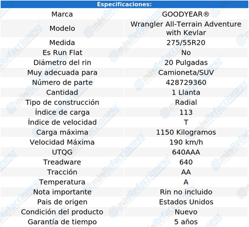 Llanta 275/55r20 Goodyear Wrangler A/t Adventure