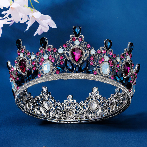 Tiara De Corona De Cristal Multicolor Barroco De 3 Colores