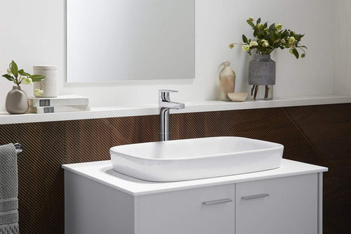Kohler 74013-4-cp Llave Para Lavabo De Baño, 1 Orificio, Llave De Baño De Una Sola Manija Con Drenaje Emergente, 1.2 Gpm, Cromo Pulido