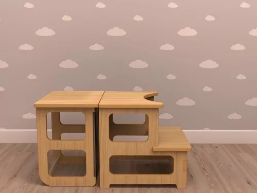 Torre Aprendizaje Montessori Mesita Plegable Infantil Roble