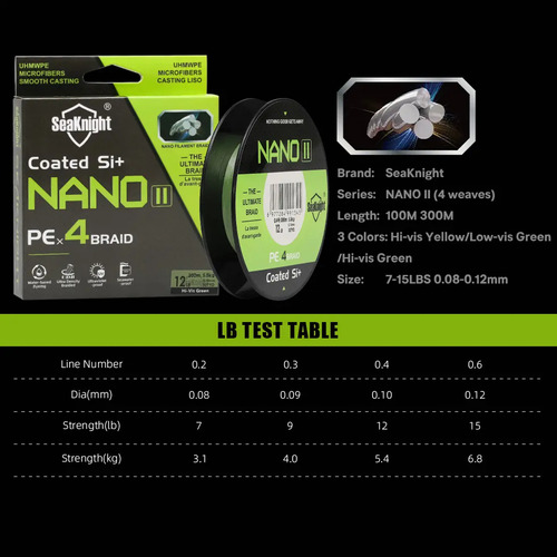 Línea Trenzada Seaknight Nano Ii 100m 4x 7-15lb