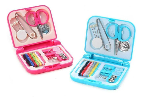 Mini Kit De Costura De Viagem Bolso Rosa Com 21 Peças