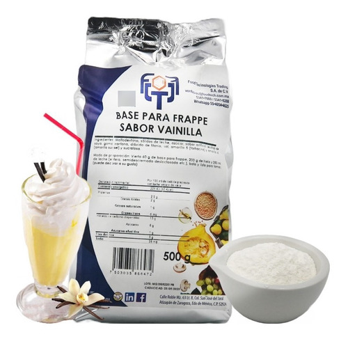 500g Base Para Frappe Sabor Vainilla Contiene Leche Y Azúcar