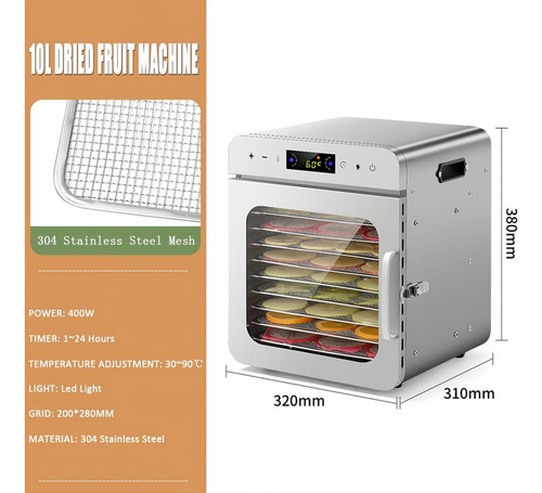 Horno Deshidratador Alimentos 10 Bandejas Acero Tecnodeliv