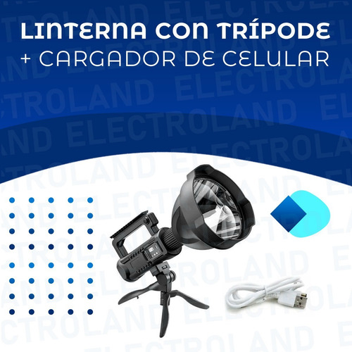 Imagen 2 de 10 de Reflector Busca Huella Led Recargable Usb + Trípode Camping