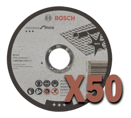 Set X50 Discos De Corte Bosch P/acero Inox Standard 115mm