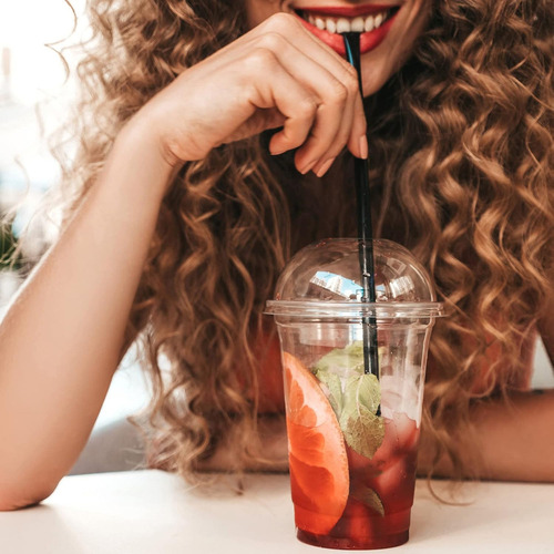 50 Vasos Desechable Plastico Con Tapa Domo Con Hoyo 500ml