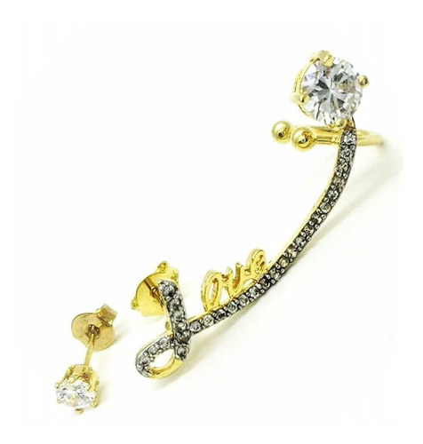 Brincos Ear Cuff Love Cravejados Banho De Ouro 18k 3800