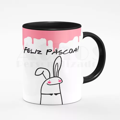 Caneca Meme Flork Boneco Palito Feliz Páscoa - Preta