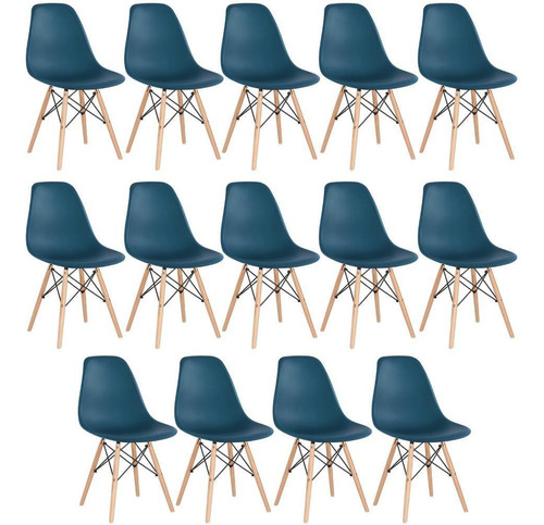 14 Cadeiras Eames Wood Cozinha Jantar Pés Palito Cores Cor da estrutura da cadeira Azul-petróleo