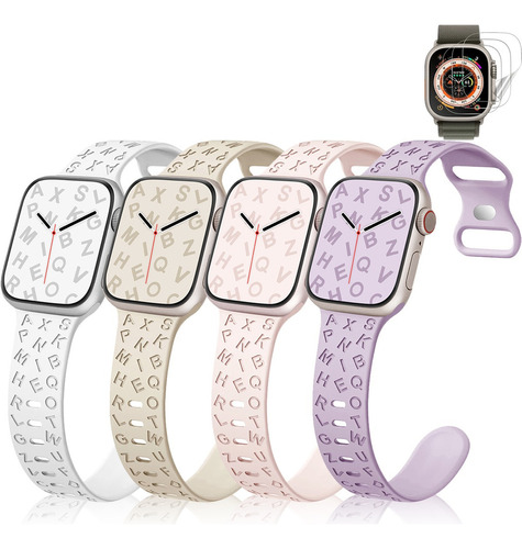 4 Correa + 3 Mica Para Apple Watch 9 8 7 6 5 Iwatch Se Ultra