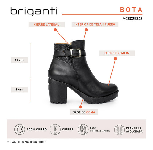 Bota Cuero Mujer Botineta Refinada Zapato Botita Briganti