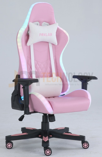 Imagen 1 de 1 de Silla Gamer Rosada Rgb Reclinable Foxlab Premium Brazos 4d