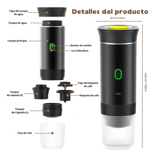 Cafetera Espresso Portátil Eléctrica 3 En 1 Usb Para Viaje Negro