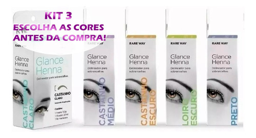 Kit 3 Henna Glance Para Sobrancelhas Rare Way 100% Natural Cor À