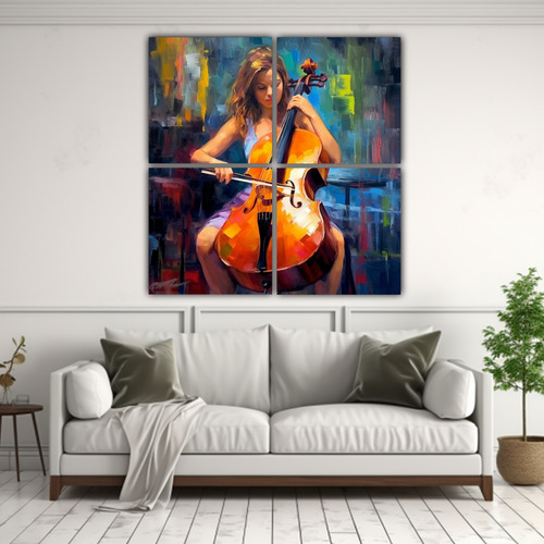 80x80cm Cuadro Mujer Tocando El Violonchelo Estilo Pop Art