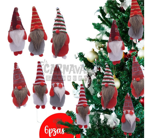 Imagen 1 de 10 de 6 Gnomos Mini Duendes Adornos Colgantes Navideños Arbol Guia