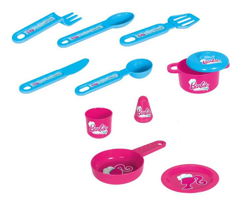 Kit Barbie Cozinha Mestre Cuca Completa Presente Utensilio Cor Rosa E Azul