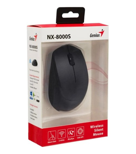 Mouse Inalamb Negro Silencioso Ambidiestro 2.4ghz Nx8000s