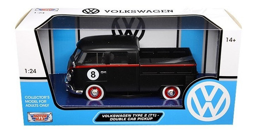 Motormax 1:24 Volkswage Type2 T1 Double Cab Truck 79562 Blac