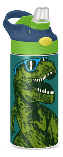 Botella Agua Diseño Dinosaurio Verde Acero Inoxidable Tapa