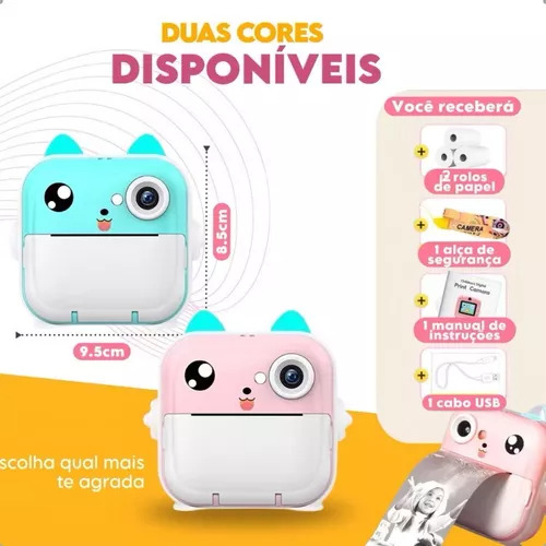 Câmera Digital Infantil Gatinho Com Impressão Instantânea Rosa