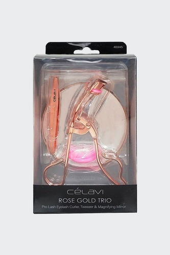 Set Rose Gold 3 Piezas Rizador Pinza Cejas Espejo Célavi Ori