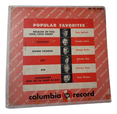 Disco Lp Mediano / Popular Favorites / Columbia Record 1952