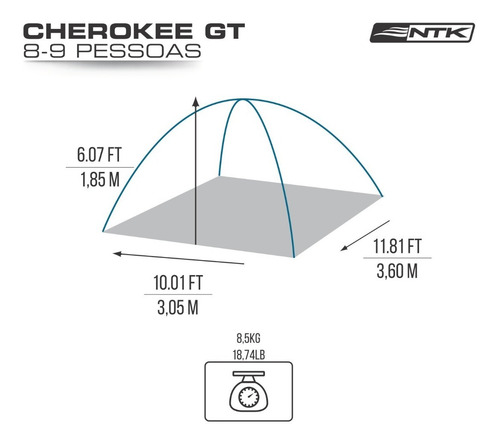 Imagem 6 de 8 de Barraca Cherokee 8/9p Nautika 2500mm Impermeável Duas Portas