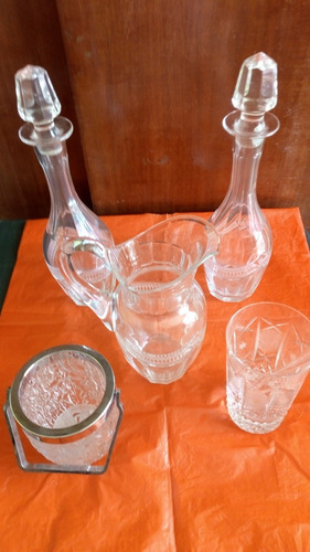 Juego De Licoreras En Cristal, Jarra, Hielera Vaso,grande .