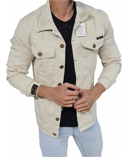 Imagem 2 de 5 de Jaqueta Off White Destroyed Com Detalhes Rasgados Premium