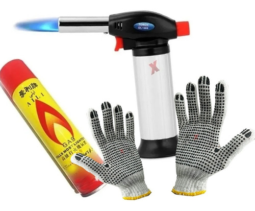 Soplete Flambeador Quemador + 1 Carga Butano +guantes Cocina