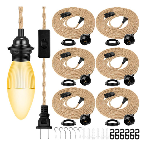 6 Piezas De Cable De Luz Colgante De 15 Pies, Luces Colgante