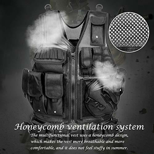 YUNLONG Tactical Vest Airsoft 600D Fabric Detachable Pistol Holster Adult Adjustable Lightweight Breathable Training Combat 