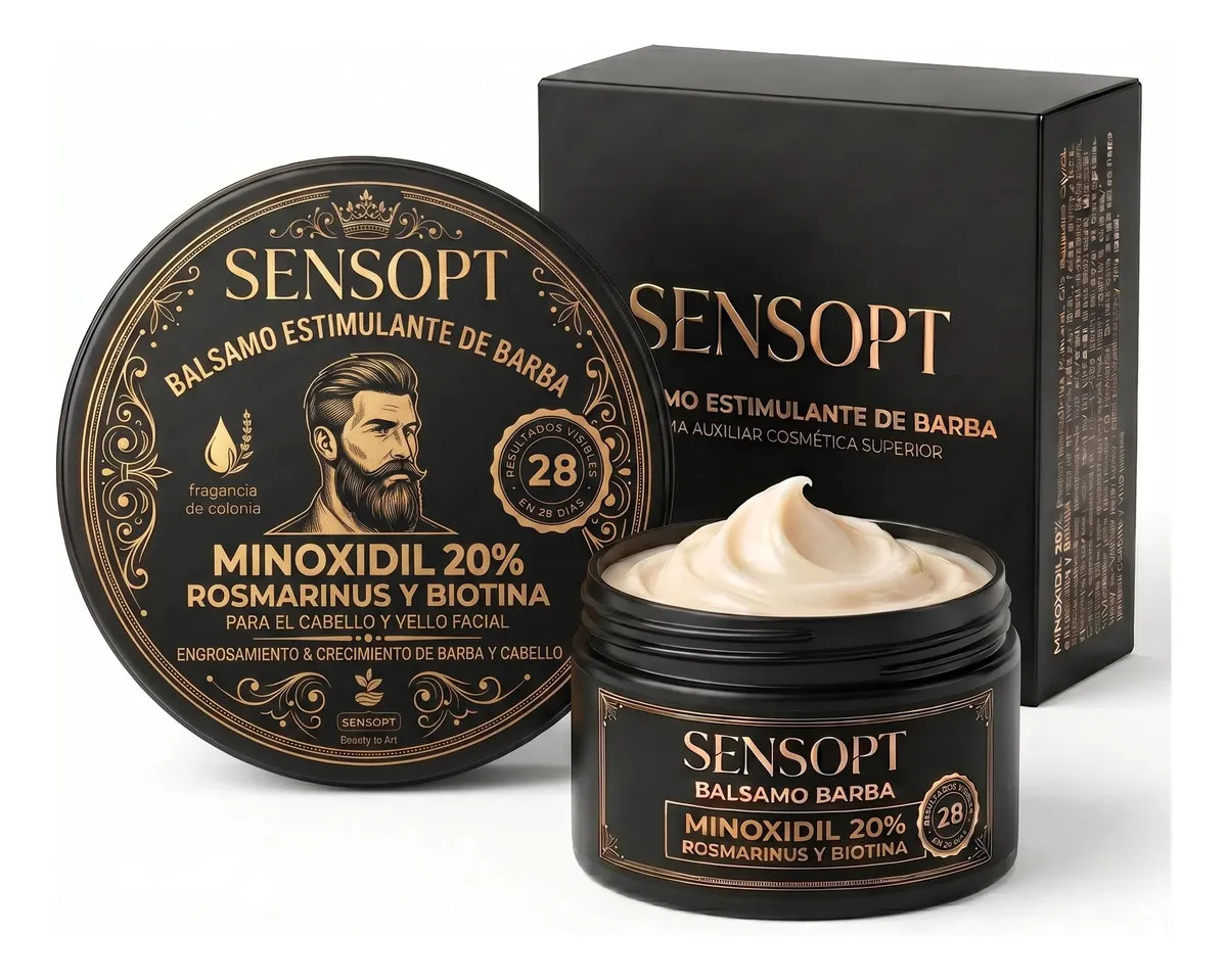 Bálsamo Ultra Potente Para Crecimiento De Barba Fina Sensopt Minoxidil 20% y ROSMARINUS Biotina Vegano 150g Incienso Dragón Antiguo L