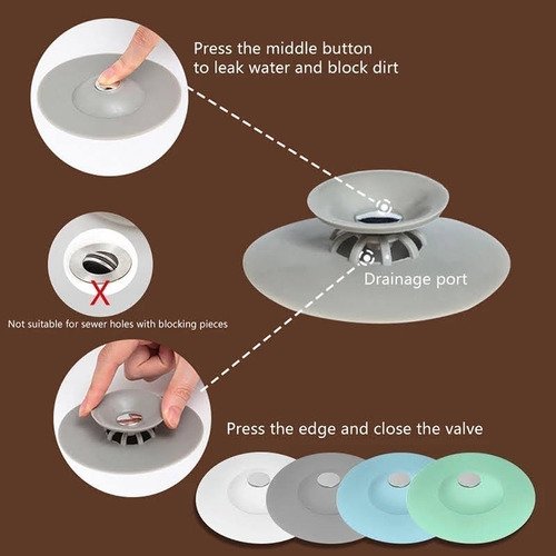 Imagen 10 de 10 de Tapón Cocina Baño Silicona De Drenaje Atrapa Cabellos- Pelos