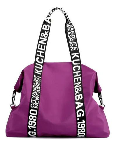 Bolsa Feminina Grande Nylon Prática Ombro Transversal Cor Roxo