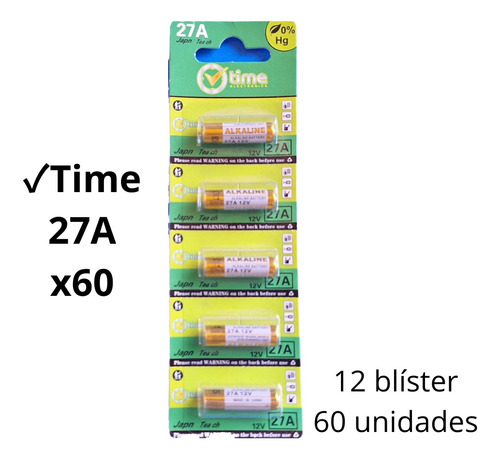 Pila A27 Batería 27a Marca Time Caja X60 Unidades 12v