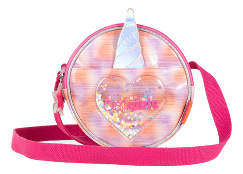 Bolsa Crossbody Cloe Para Niña Circular Material Mica Color Naranja