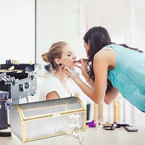 . Caja Con Forma De Cofre Del Tesoro, Joyeros De Vidrio,