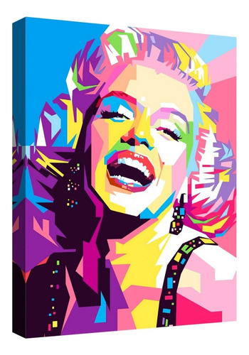 Cuadro Decorativo Canvas Moderno Marilyn Monroe Chicle Rosa Color Geometrico 2 Armazón Natural