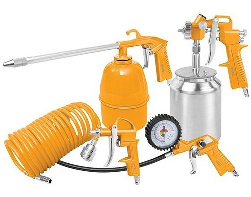 Kit De Pistola De Aire 5 Pzas Pintar Inflar Petrolar Ingco