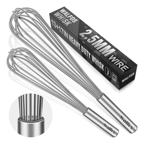 Walfos Whisks Large Whisk Set Of 2, Heavy Duty Stainless ...